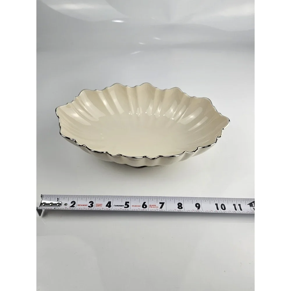 Collection of 5 Lenox‎ Ivory Platinum Candlesticks Trivet Candy & Scallop Dishes
